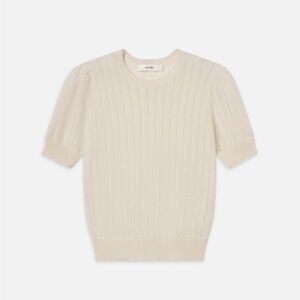 Frame Denim Cream Short-Sleeve Cable Knit Crew Sweater